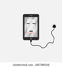 
ilustración gráfica vectorial de un teléfono móvil lento debido a un cargador roto. batería de teléfono móvil débil