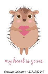 Ilustración gráfica vectorial con un pequeño hedgehg divertido y un corazón