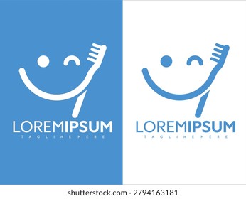 Vector graphic illustration of smiling faces with toothbrushes for dental care and oral hygiene products with Loremipsum text