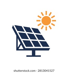 Vector graphic illustration of solar panel with sun symbolizing renewable energy and sustainability through modern design and technology.