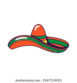 Ilustração gráfica vetorial de sombrero em estilo cartoon. Chapéu retro elegante. Chapéus para festa ou carnaval. O ícone é perfeito para web design, elementos decorativos, impressão, adesivos, ou social