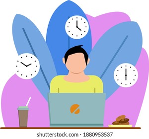 Vector graphic illustration of spending time in front of the laptop.