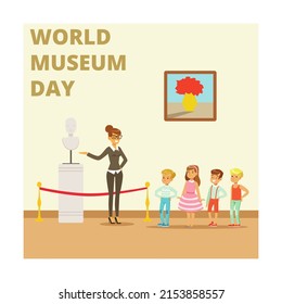 vector graphic illustration of statues, people, text. top view, perfect for backdrops and commemorating world museum day