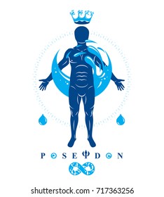 Vector graphic illustration of strong male, body silhouette surrounded by a water ball. Living in harmony with nature. 