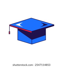 Vector graphic illustration of student cap in cartoon style. The icon is perfect for web design, decorative elements, print, stickers, or social media. The image is isolated on the white background.