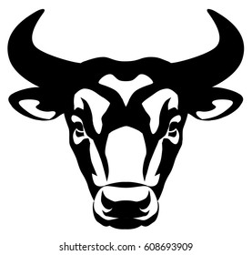 vector graphic illustration of a stylized bull's head. front view