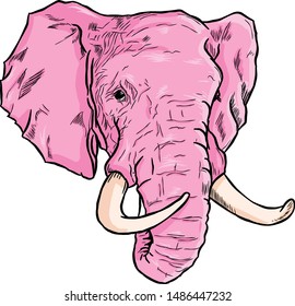 vector graphic illustration of a stylized elephant head in pink color