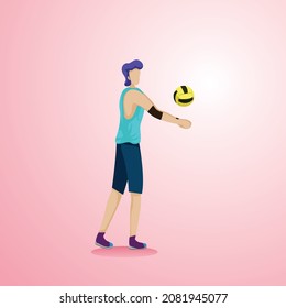 vector graphic illustration of a tall man doing a down pass in volleyball, suitable for a practical tool in a book that explains learning about volleyball, or also as an additional element to beautify