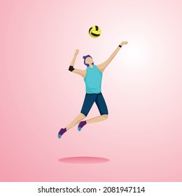 vector graphic illustration of a tall man doing a smash in volleyball, suitable for a practical tool in a book that describes learning volleyball, as well as an element for design