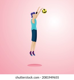 vector graphic illustration of a tall man doing a blocked smash in volleyball, suitable for a praga in a book that describes learning the sport of volleyball, as well as an element for design