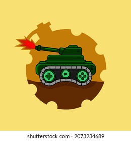 Ilustración gráfica vectorial de un vehículo de guerra de tanques con fondo de bomba, adecuado para íconos de juegos de guerra, ropa para niños, juguetes, portadas de libros, patios de juegos y otros.