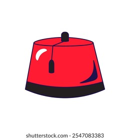 Vector graphic illustration of tarboosh hat in cartoon style. Ethnic headwear. The icon is perfect for web design, decorative elements, print, stickers, or social media. The image is isolated on the w