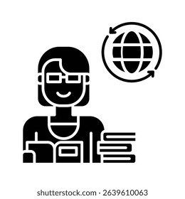 A vector graphic illustration of a teacher development icon showing a teacher engaging in self improvement. Perfect for educational and self development materials, etc. Solid style.