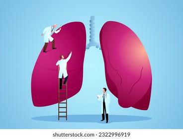 Vector graphic illustration of team of doctors diagnose human lung, Pulmonologist infographic