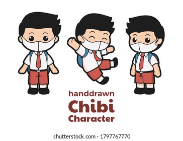 Vector graphic illustration with the theme of Indonesian students in the new normal era, perfect for various print and online media, banners, websites, stickers, posters, books etc.