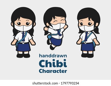 Vector graphic illustration with the theme of Indonesian students in the new normal era, perfect for various print and online media, banners, websites, stickers, posters, books etc.
