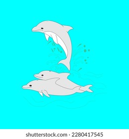 Vector graphic of illustration of three dolphins swimming dolphins this vector is perfect for wallpaper, decoration, background, template, mascot, stickers and covers etc.