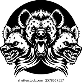 vector graphic illustration, Three ferocious heyna heads are suitable to be used as logo material for the community 