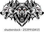 Vector graphic illustration, three fierce dog or wolf heads suitable for use as community logo material 