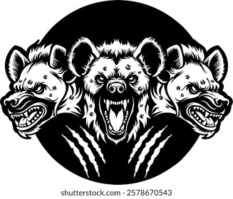 Vector graphic illustration, three fierce hyena heads suitable for use as community logo design material or t-shirt design 