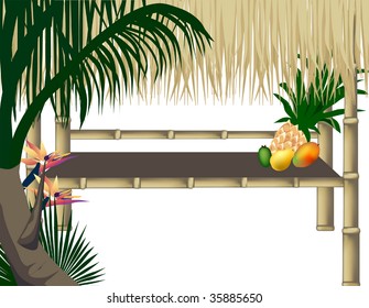 A vector graphic illustration  of a tiki hut ready for a tropical party.