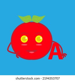 ilustración gráfica vectorial de caracteres de tomate con variaciones de la letra A. pueden utilizarse para la educación u otros productos.