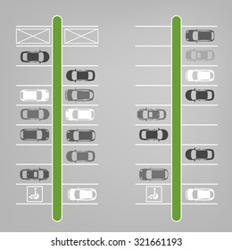 Vector graphic illustration of a top view car abstract parking lot scheme. Editable automotive collection in a flat simple style.