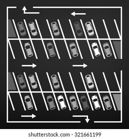 Vector graphic illustration of a top view car abstract parking lot scheme. Editable automotive collection in a flat simple style.