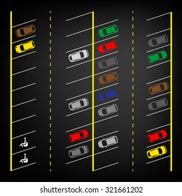Vector graphic illustration of a top view car abstract parking lot scheme. Editable automotive collection in a flat simple style.