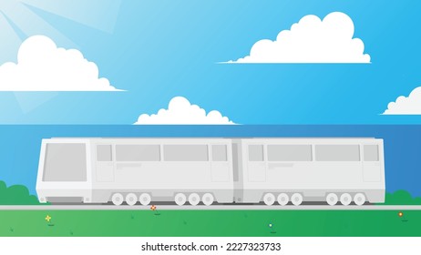 Vector graphic illustration of a train, public transportation design with beautiful views