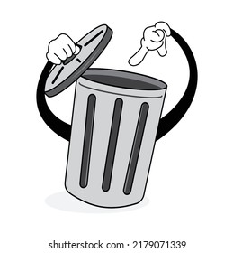 Vector graphic illustration of trash can with hand expression. Good for picture education, kids education, symbols, etc.