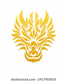 vector graphic illustration of tribal art design dragon face golden color