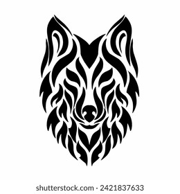 vector graphic illustration of tribal art face wolf black color