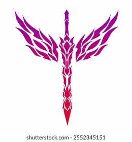 vector graphic illustration of tribal art design tattoo sword with a pair of wings