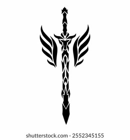 vector graphic illustration of tribal art design tattoo sword with a pair of wings