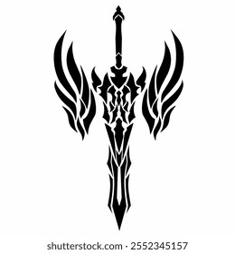 vector graphic illustration of tribal art design tattoo sword with a pair of wings