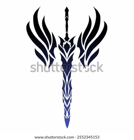 vector graphic illustration of tribal art design tattoo sword with a pair of wings