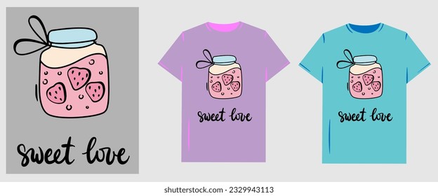Vector graphic illustration for T-shirt. Funny St Valentines cute love illustration for couples