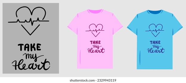 Vector graphic illustration for T-shirt. Funny St Valentines cute love illustration for couples