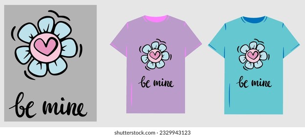 Vector graphic illustration for T-shirt. Funny St Valentines cute love illustration for couples