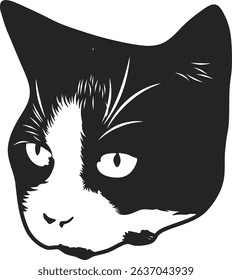Vector graphic illustration... a tuxedo cat head tattoo image facing sideways 