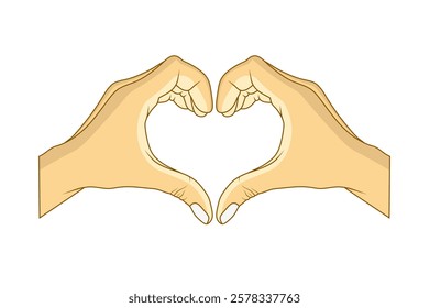 Vector graphic illustration of two hands forming a heart, symbolizing love, affection, and togetherness. Perfect for Valentine's Day designs, caring, romance, or unity themes.