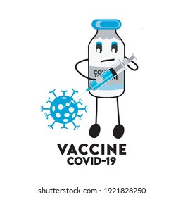 vector graphic illustration of vaccine bottle and syring needle great for symbols, design, logo and others. there are colors blue, light green, black, white