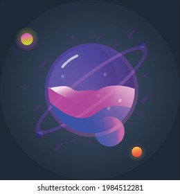 vector graphic illustration of various planets in outer space for poster design, book cover, etc