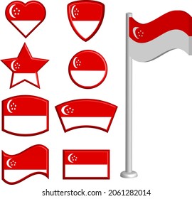 Vector graphic illustration of various shapes of the Singapore flag