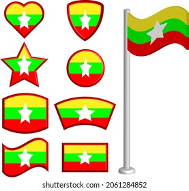 Vektorgrafik verschiedener Formen der Flagge von Myanmar