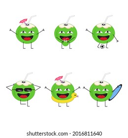 Vector graphic illustration of various styles of coconuts.