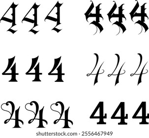 Vector graphic illustration, various triple number 4 designs are suitable for use as tattoos on the arm and others. 