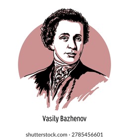 Vector graphic illustration of Vasily Ivanovich Bazhenov. Modern stylized portrait of the famous architect of the Pashkov House and Tsaritsyn Palace. Ideal for history of architecture and cultural projects