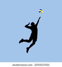 Vector graphic of illustration Volleyball player attacking the ball - black vector silhouette. Modern and simple volleyball logo
